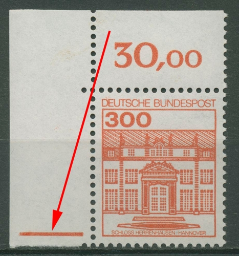 Bund 1982 Burgen & Schlösser Ecke oben links mit Plattenzeichen 1143 postfrisch