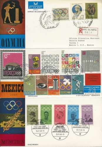 Mexiko 1968 Olympia 1263/75 mit Griechenland und BRD auf SonderKarte (SG4420)