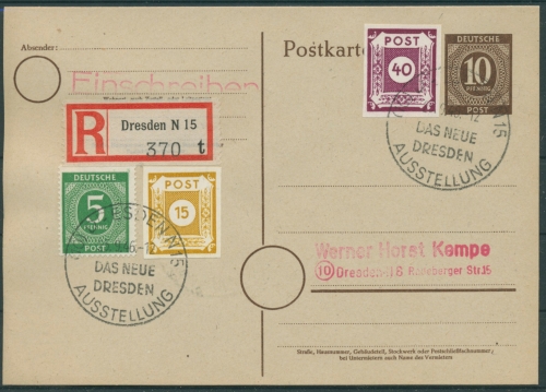 SBZ Ost-Sachsen 1946 Freimarke mit Plattenfehler 50 III auf R-Ortskarte (R3196)
