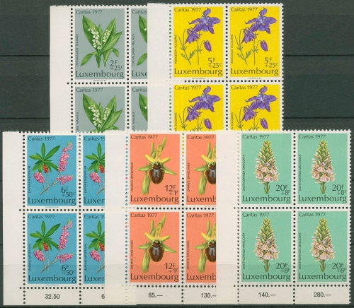 Luxemburg 1977 Caritas Geschützte Pflanzen 957/61 4-er Block postfrisch