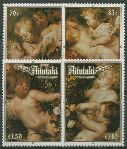 Aitutaki 1987 Weihnachten Gemälde von Rubens 623/26 postfrisch