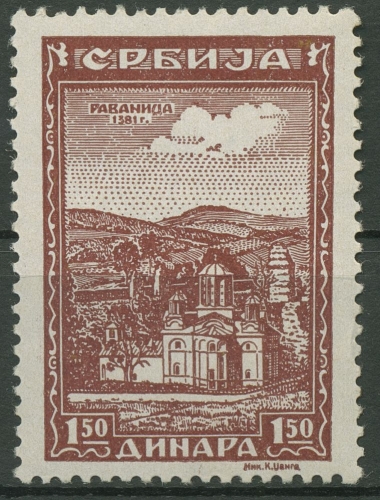 Serbien 1942 Freimarken Serbische Klöster 73 postfrisch