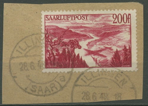 Saarland 1948 Flugpostmarke 254 gestempelt, Briefstück