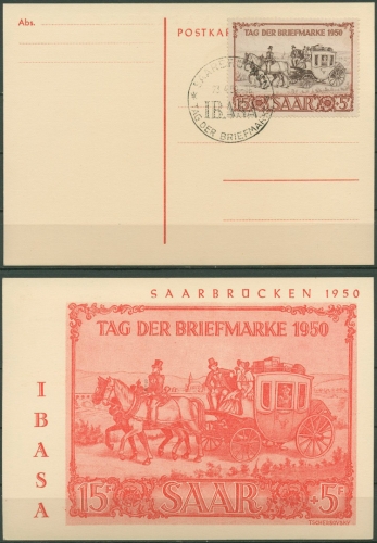 Saarland 1950 Tag der Briefmarke IBASA Ersttagskarte 291 FDC gestempelt geprüft