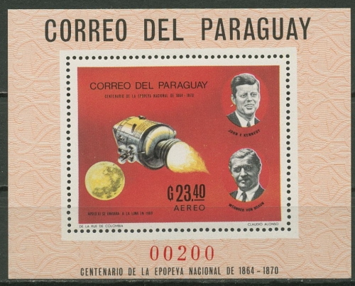 Paraguay 1969 Wernher von Braun, John F. Kennedy Block 125 postfrisch (C18756)