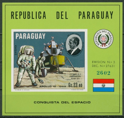 Paraguay 1970 Mondlandung, Kurt Debus Block 138 postfrisch (C18758)