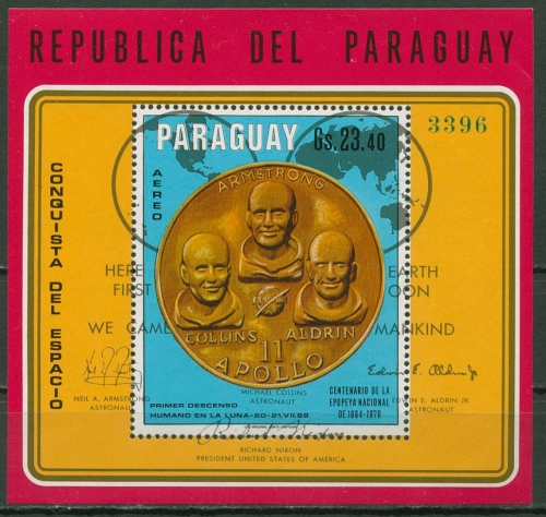 Paraguay 1970 Goldmedaille Armstrong Collins Block 136 postfrisch (C18757)