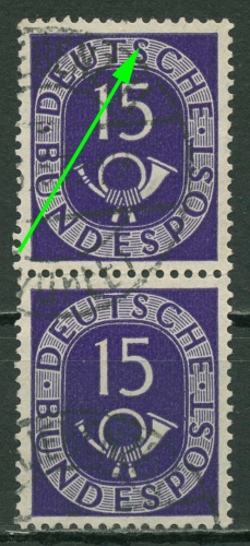 Bund 1951 Posthorn mit Plattenfehler 129 PF I im Paar gestempelt