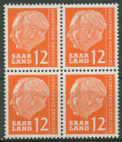 OPD Saarbrücken 1957 Bundespräsident Theodor Heuss 387 4er-Block postfrisch