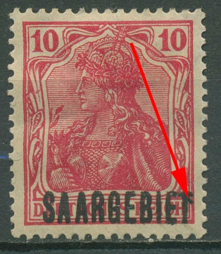 Saargebiet 1920 Germania mit Aufdruckfehler/Druckzfälligkeit ? 33 mit Falz