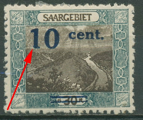Saargebiet 1921 Saarschleife mit Aufdruckfehler 72 AF II mit Falz