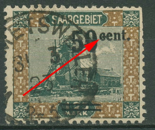 Saargebiet 1921 Förderturm mit Aufdruckfehler 78 AF II gestempelt, Zahnfehler