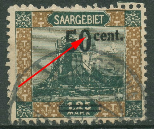 Saargebiet 1921 Förderturm mit Aufdruckfehler 78 AF VII gestempelt