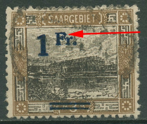Saargebiet 1921 Steingutfabrik Mettlach mit Aufdruckfehler 80 AF IV gestempelt
