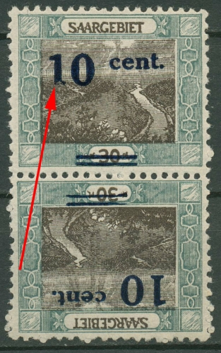 Saargebiet 1921 Saarschleife Kehrdruck Aufdruckfehler 72 Kdr III AF II mit Falz