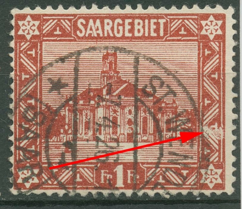 Saargebiet 1922 Ludwigskirche Druckzufälligkeit/Plattenfehler 94 PF ? gestempelt