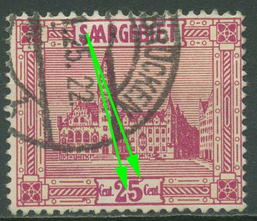 Saargebiet 1923 Neues Rathaus mit Plattenfehler 100 III gestempelt