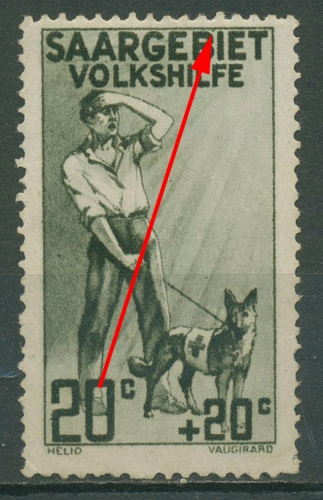 Saargebiet 1926 Volkshilfe: Pflegedienste Plattenfehler 104 IV mit Falz, Mängel