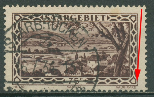 Saargebiet 1926 Saartal bei Güdingen mit Plattenfehler 115 III gestempelt