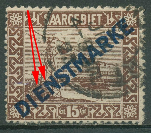 Saargebiet Dienstmarken 1922 Freimarke mit Plattenfehler D 4 I PF ?? gestempelt