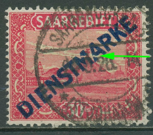 Saargebiet Dienstmarken 1922 Freimarke mit Plattenfehler D 7 I PF III gestempelt