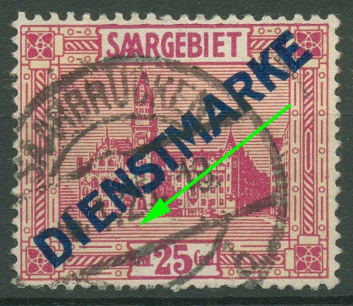 Saargebiet Dienstmarken 1923 Freim. mit Plattenfehler D 14 I PF ?? gestempelt