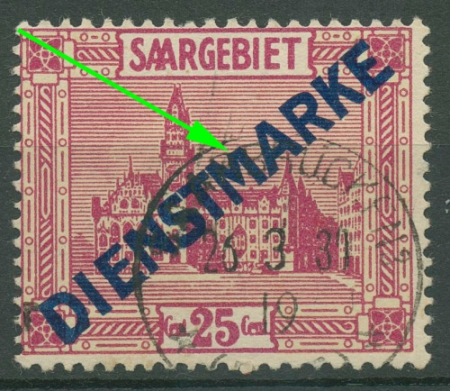 Saargebiet Dienstmarken 1923 Freimarke mit Plattenfehler D 14 I PF IV gestempelt
