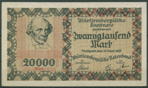 Württembergische Notenbank 20000 Mark 1923, Ro 775 gebraucht (K239)
