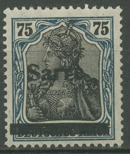 Saargebiet 1920 Germania mit Aufdruck Type III, 15 III mit Falz