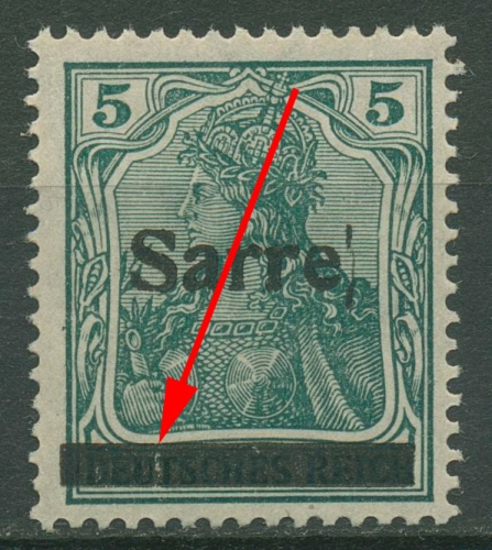 Saargebiet 1920 Germania mit Aufdruckfehler 4 a I PF C mit Falz