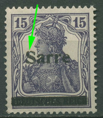 Saargebiet 1920 Germania mit Aufdruckfehler 7 c I PF M postfrisch geprüft