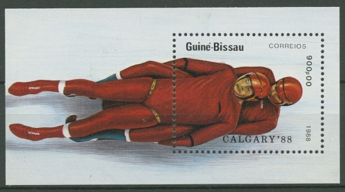 Guinea-Bissau 1988 Olymp. Spiele Calgary Rodeln Block 270 postfrisch (C28997)
