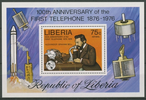 Liberia 1976 100 J. Telefon Alexander Graham Bell Block 81 A postfrisch (C29040)