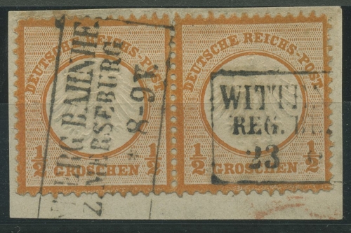 Deutsches Reich 1872 kl. Brustschild 14 waag. Paar Stempel WITTENBERG BHF.
