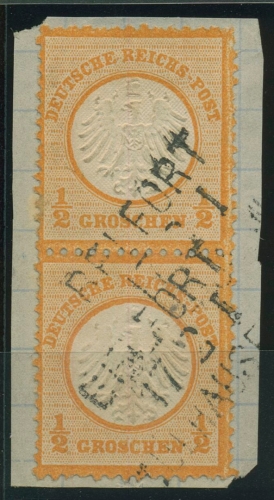 Deutsches Reich 1872 kl. Brustschild 14 senkr. Paar BP-Stpl. BELFORT-MÜHLHAUSEN