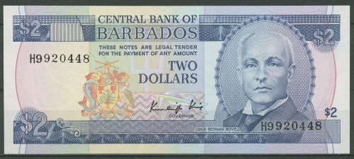 Barbados 2 Dollars 1986, KM 36 kassenfrisch (K420)