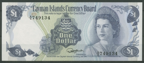 Cayman Islands 1 Dollar 1974, KM 5 c kassenfrisch (K439)