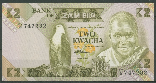 Sambia 2 Kwacha (1980-88), KM 24 c kassenfrisch (K380)