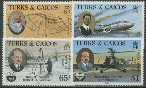 Turks- und Caicos-Inseln 1985 Luftfahrt Erfinder/Ingenieure 723/26 postfrisch