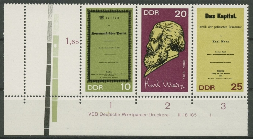 DDR 1968 Karl Marx 1365/67 A ZD mit Leerfeld W Zd 195 DV L postfrisch