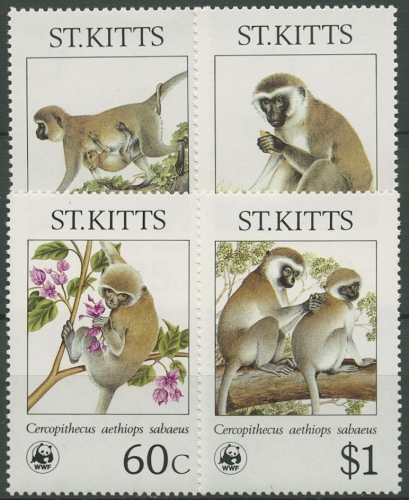 St. Kitts 1986 WWF Tiere Affen Meerkatzen 184/87 postfrisch