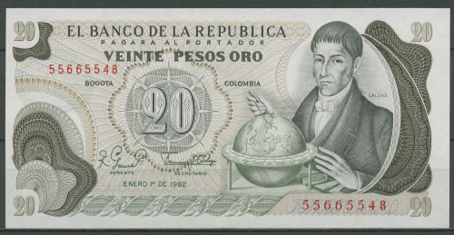Kolumbien 20 Pesos 1.1.1982, KM 409 d kassenfrisch (K542)