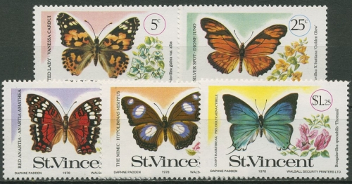 St. Vincent 1978 Schmetterlinge und Blüten 494/98 postfrisch