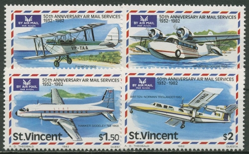 St. Vincent 1982 Flugpostdienst Flugzeuge 639/42 postfrisch