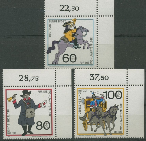 Bund 1989 Wohlfahrt Postbeförderung 1437/39 Ecke 2 oben rechts postfrisch (E701)