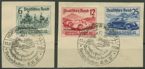 Deutsches Reich 1939 Nürburgring-Rennen 695/97 Sonderstempel, Briefstücke