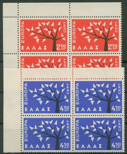 Griechenland 1962 Europa CEPT Bäume 796/97 4er-Block Ecke 1 ob. li. postfrisch