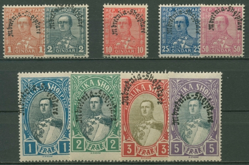 Albanien 1928 Freimarken mit Aufdruck 188/89, 191, 193/98 mit Falz