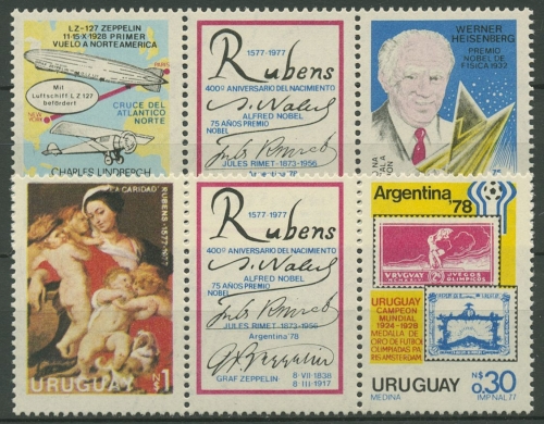 Uruguay 1977 Ereignisse Nobelpreis Fußball-WM Rubens 1453/56 ZF postfrisch