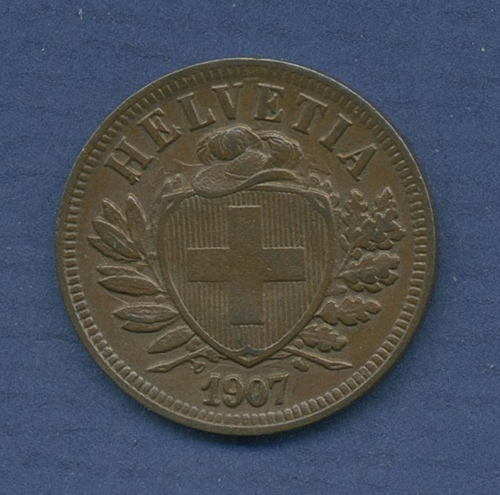 Schweiz 2 Rappen 1907 B, Wappen, KM 4.2 vz (m2544)